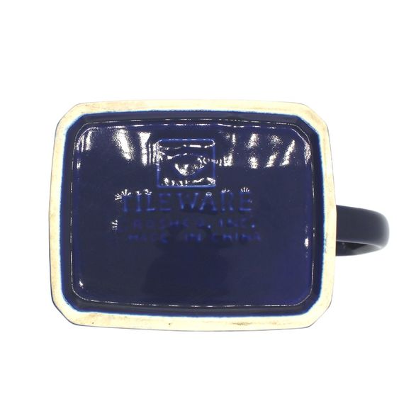 Vintage Ceramic Cobalt Blue Tileware Pitcher by Roshco White Inlaid Fruit Design - Picture 7 of 8